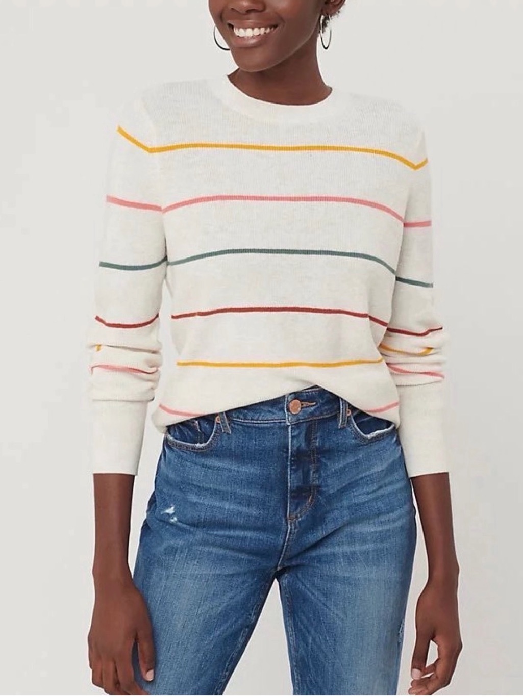 Loft Multi-Colored Striped Cotton Crewneck Sweater. Size S.